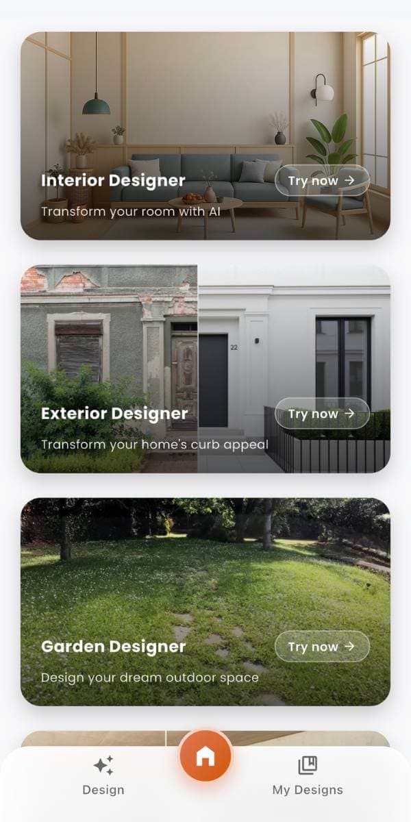 DecorAI app preview showing an AI room makeover from a photo